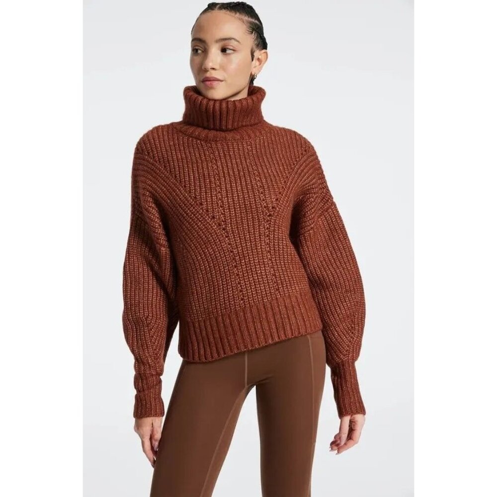 NWT Varley Rogan Cropped Knit Smoked Paprika M Ribbed Pullover Turtleneck Sweate